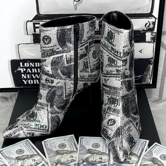 🆕 All About The Benjamins Money 💴 Bling Rhinestone Booties Boots - Picture 9 of 17